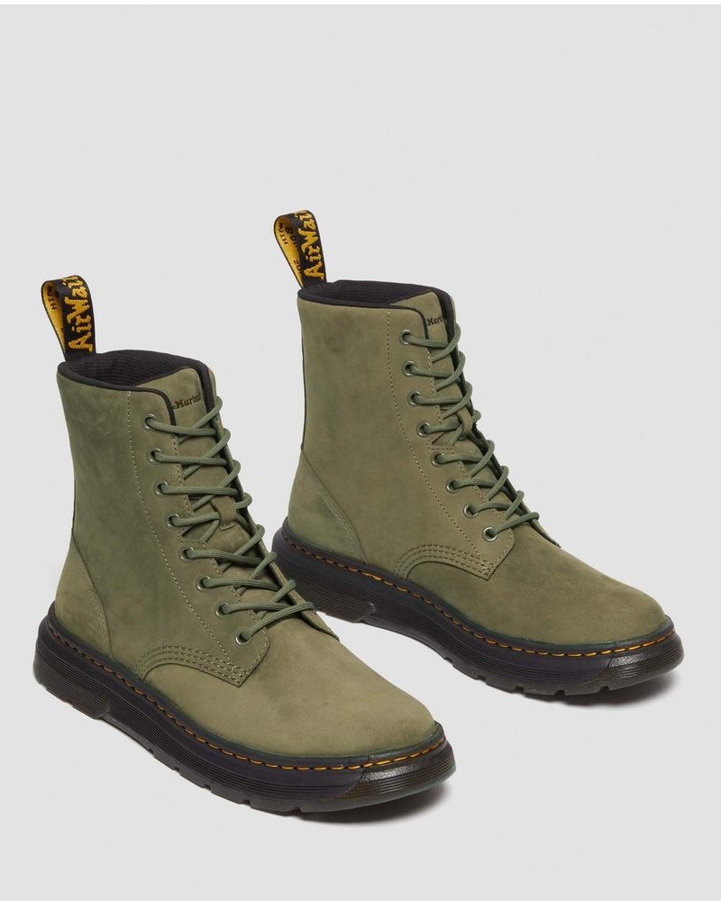 Dms Olive Dr Martens Crewson Nubuck Leather Everyday Boots (Buffbuck) Boots | JJ22-Q0GH