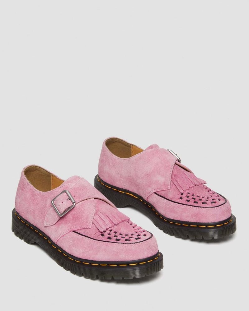 Fondant Pink Dr Martens Ramsey Suede Kiltie Buckle Creepers (Desert Oasis Suede) Shoes | QL39-T3QJ