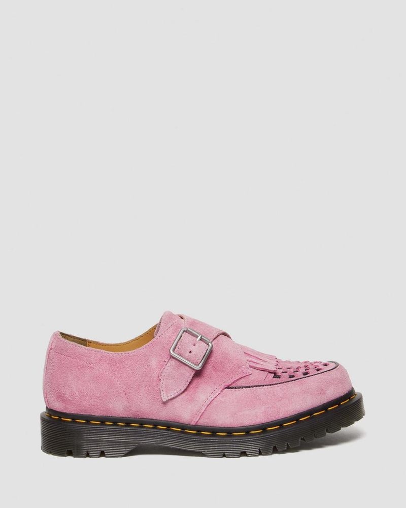 Fondant Pink Dr Martens Ramsey Suede Kiltie Buckle Creepers (Desert Oasis Suede) Shoes | QL39-T3QJ