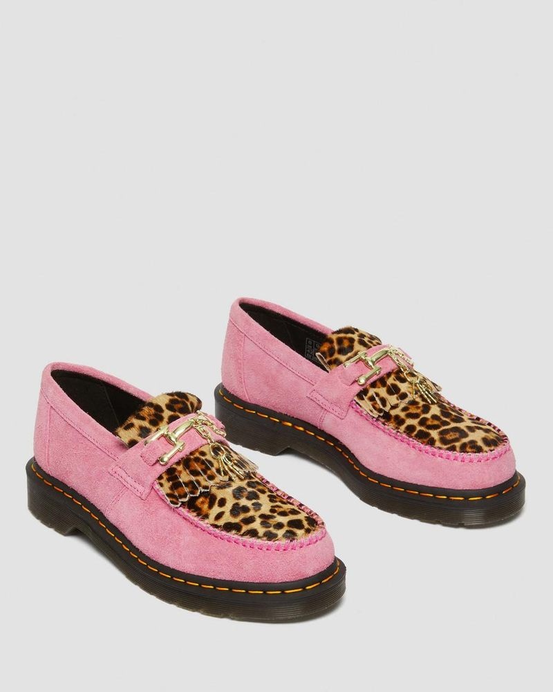 Fondant Pink / Leopard Dr Martens Adrian Hair-On Leopard Snaffle Loafers (Hair On+Desert Oasis Suede) Shoes | FP49-B0GN