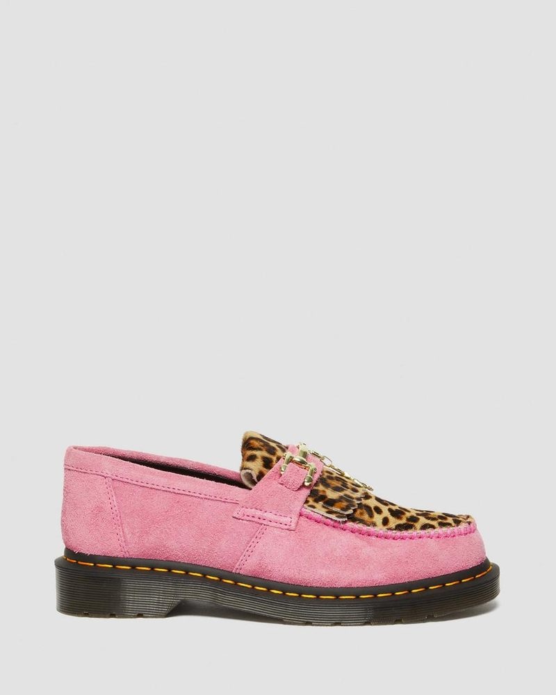 Fondant Pink / Leopard Dr Martens Adrian Hair-On Leopard Snaffle Loafers (Hair On+Desert Oasis Suede) Shoes | FP49-B0GN