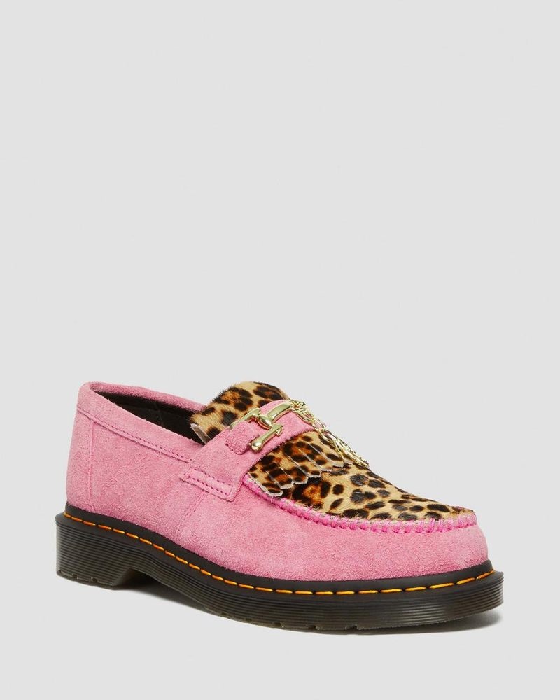 Fondant Pink / Leopard Dr Martens Adrian Hair-On Leopard Snaffle Loafers (Hair On+Desert Oasis Suede) Shoes | FP49-B0GN