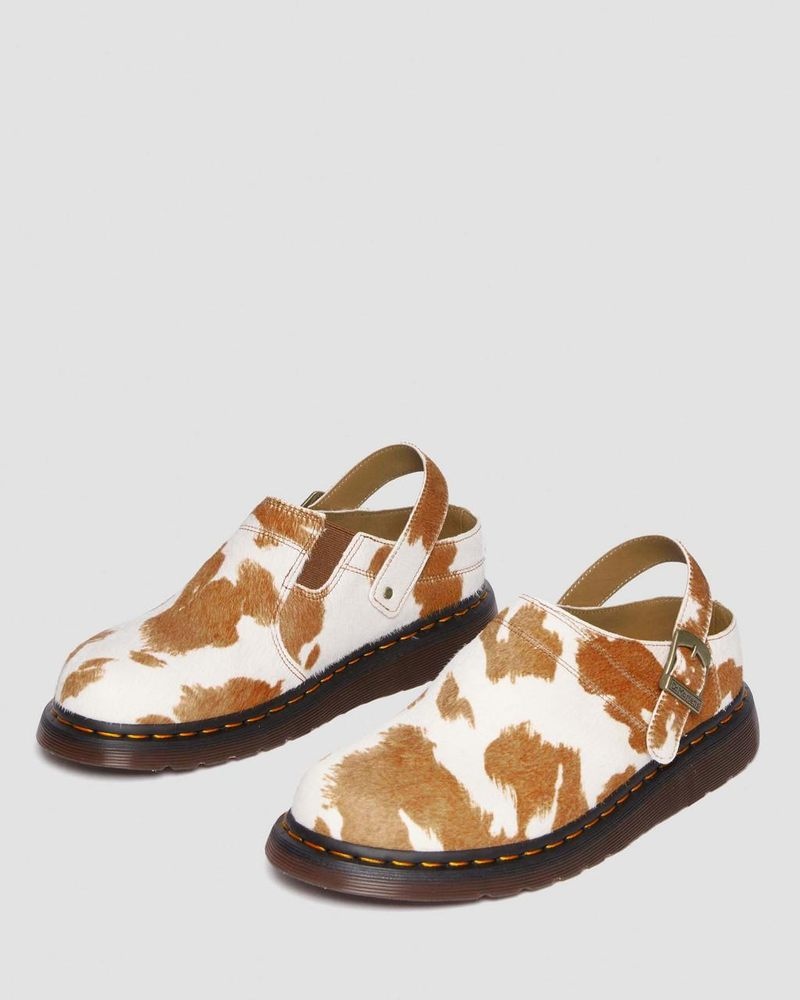 Jersey Cow Print Dr Martens Isham Hair-On Cow Print Slingback Mules (Hair On) Sandals | ZS17-J9NV