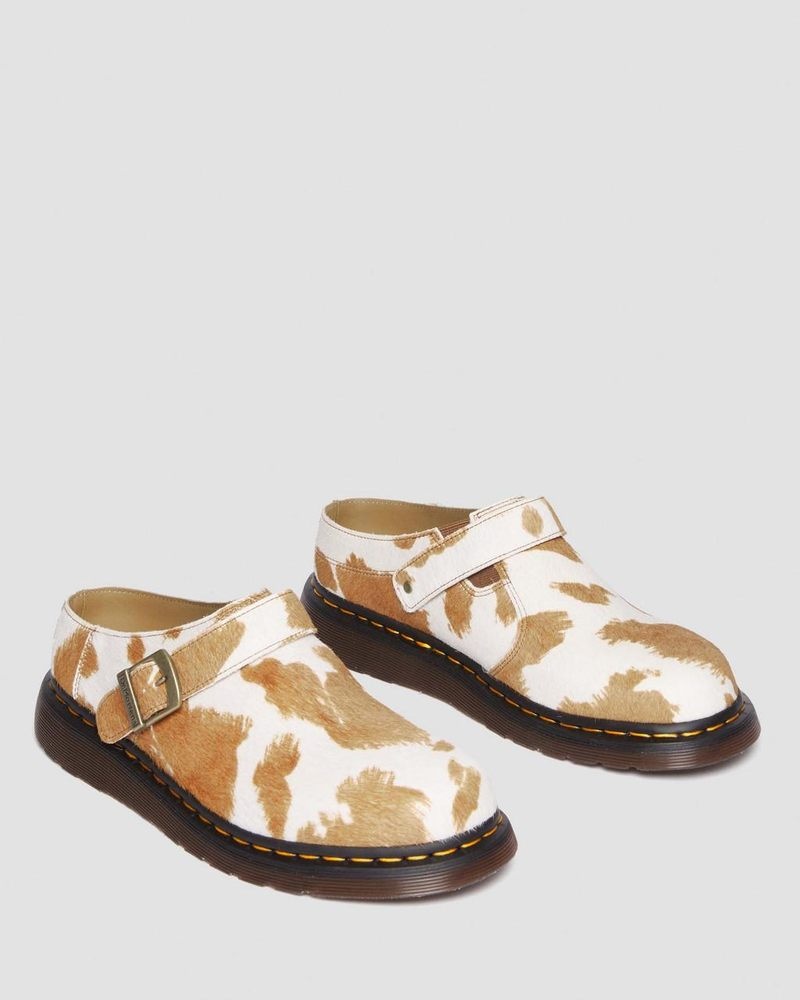 Jersey Cow Print Dr Martens Isham Hair-On Cow Print Slingback Mules (Hair On) Sandals | ZS17-J9NV