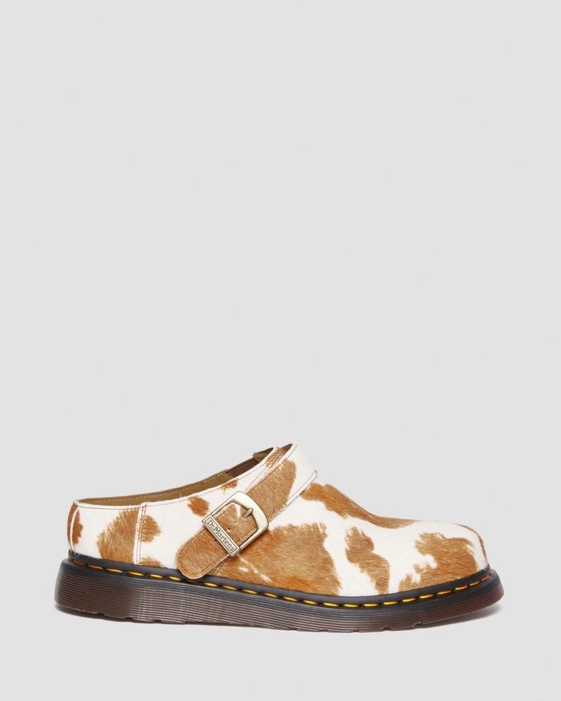 Jersey Cow Print Dr Martens Isham Hair-On Cow Print Slingback Mules (Hair On) Sandals | ZS17-J9NV