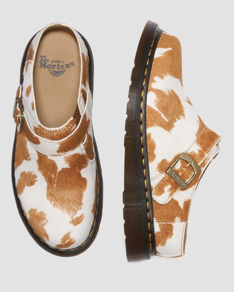 Jersey Cow Print Dr Martens Isham Hair-On Cow Print Slingback Mules (Hair On) Sandals | ZS17-J9NV