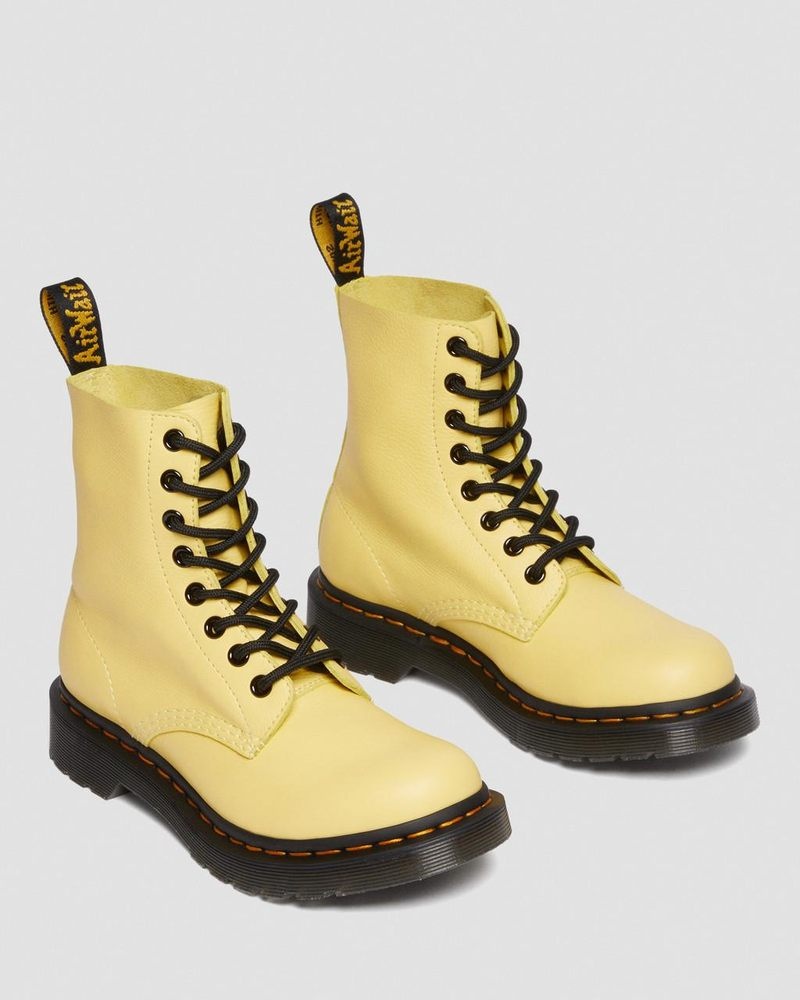 Lemon Yellow Dr Martens 1460 - Pascal Black Eyelet Lace Up Boots (Virginia) Boots | OG89-V4RD