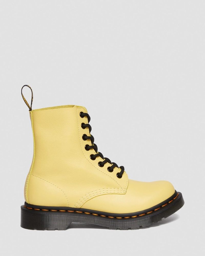 Lemon Yellow Dr Martens 1460 - Pascal Black Eyelet Lace Up Boots (Virginia) Boots | OG89-V4RD