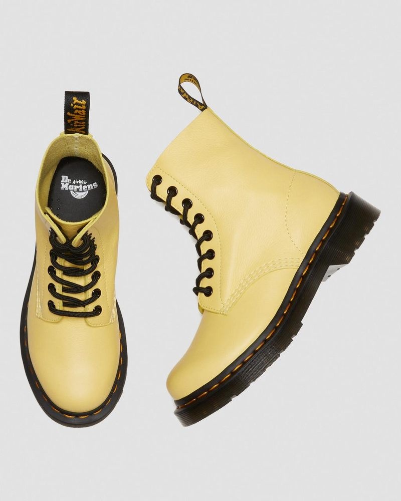 Lemon Yellow Dr Martens 1460 - Pascal Black Eyelet Lace Up Boots (Virginia) Boots | OG89-V4RD