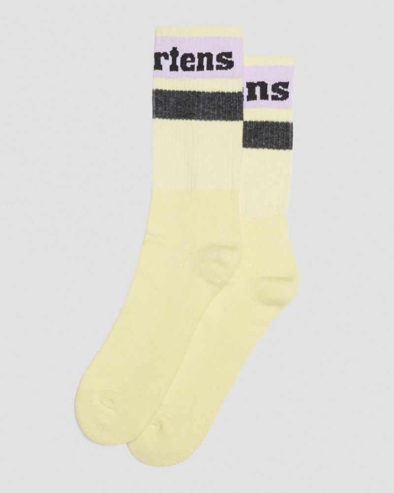 Lemon Yellow Dr Martens Athletic Logo Organic Cotton Blend Socks (Cotton Blend) Socks | KV01-R9WL