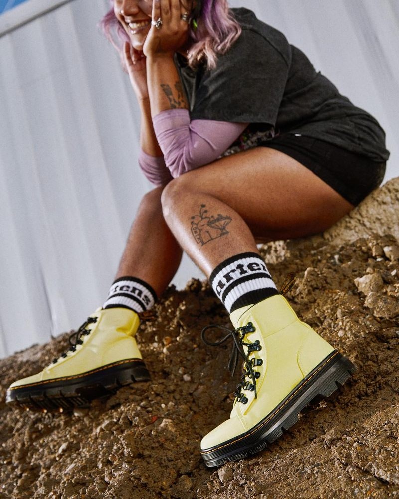 Lemon Yellow Dr Martens Combs - Nylon & Leather Casual Boots (Cyclone Nylon) Boots | VU12-Y2WC