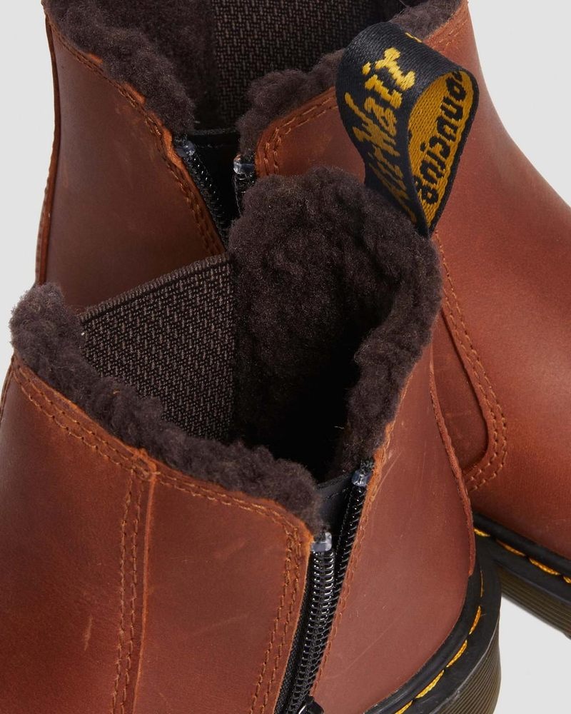 Light Brown Dr Martens Junior 2976 Faux Fur Lined Chelsea Boots (Republic Waterproof) Boots | YJ45-U3FL