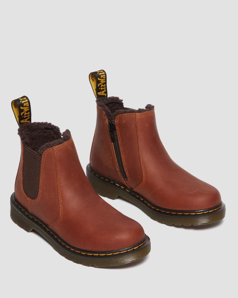 Light Brown Dr Martens Junior 2976 Faux Fur Lined Chelsea Boots (Republic Waterproof) Boots | YJ45-U3FL