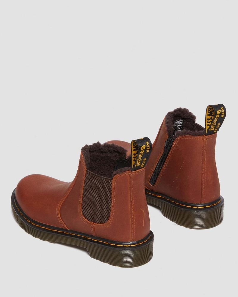 Light Brown Dr Martens Junior 2976 Faux Fur Lined Chelsea Boots (Republic Waterproof) Boots | YJ45-U3FL