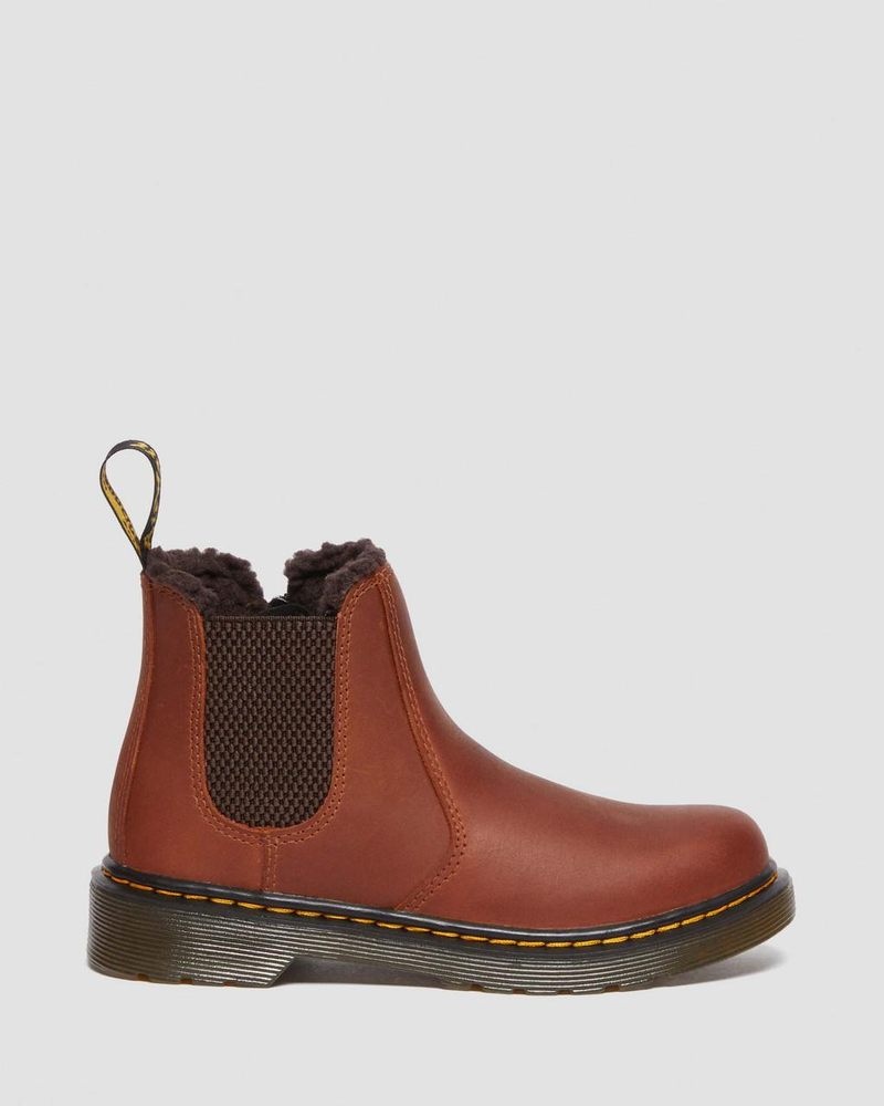 Light Brown Dr Martens Junior 2976 Faux Fur Lined Chelsea Boots (Republic Waterproof) Boots | YJ45-U3FL