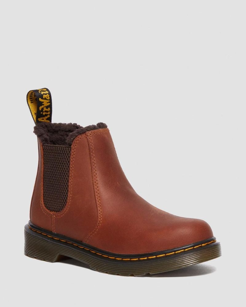 Light Brown Dr Martens Junior 2976 Faux Fur Lined Chelsea Boots (Republic Waterproof) Boots | YJ45-U3FL