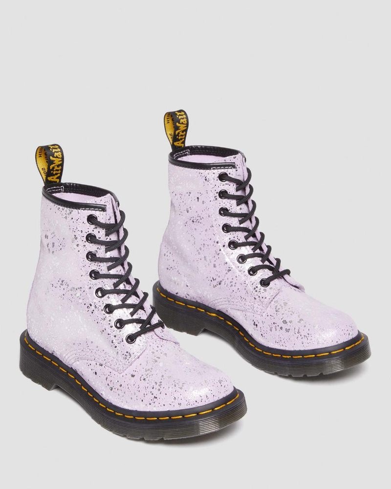 Lilac Dr Martens 1460 Metallic Splatter Suede Lace Up Boots (Metallic Paint Splatter Suede) Boots | HJ07-T4TI