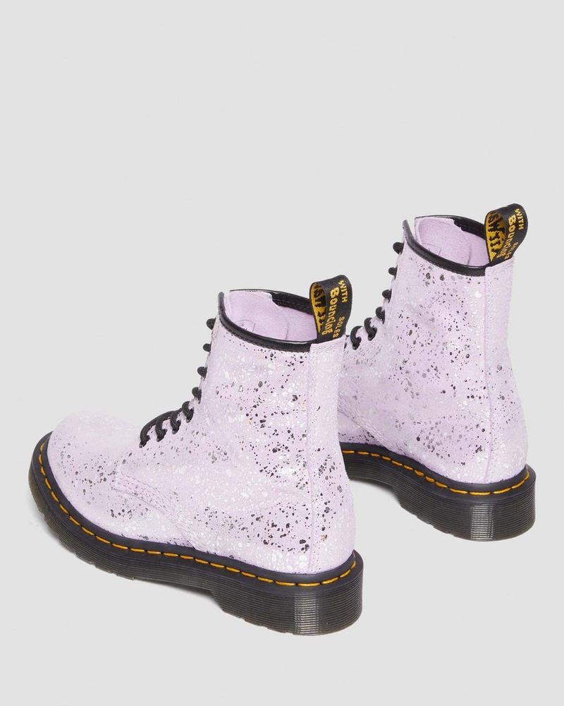 Lilac Dr Martens 1460 Metallic Splatter Suede Lace Up Boots (Metallic Paint Splatter Suede) Boots | HJ07-T4TI