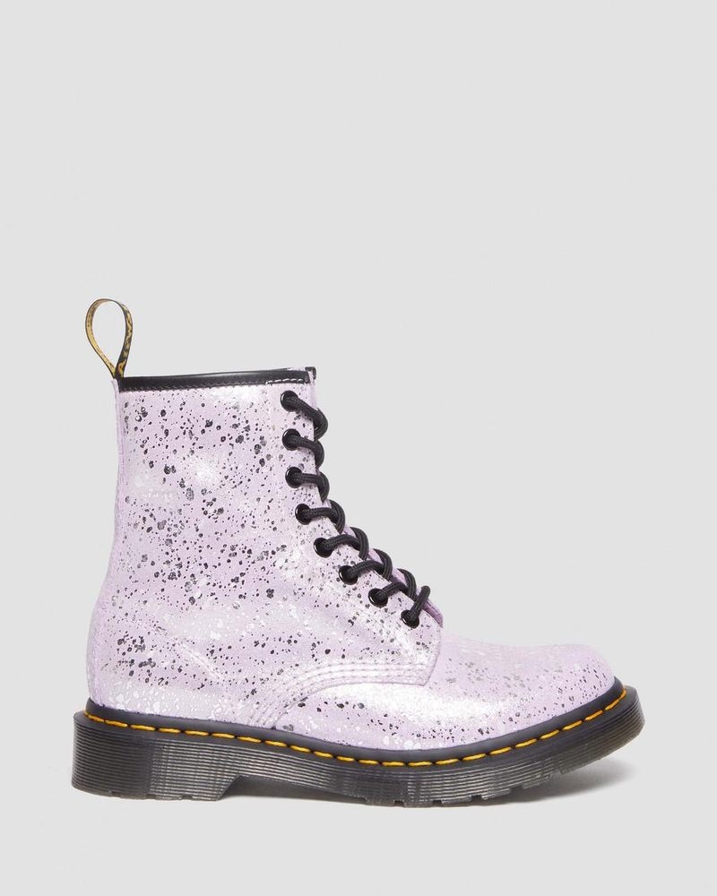 Lilac Dr Martens 1460 Metallic Splatter Suede Lace Up Boots (Metallic Paint Splatter Suede) Boots | HJ07-T4TI