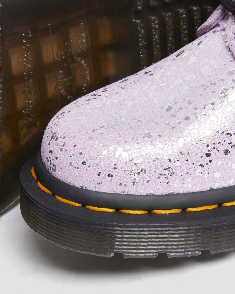 Lilac Dr Martens 1460 Metallic Splatter Suede Lace Up Boots (Metallic Paint Splatter Suede) Boots | HJ07-T4TI