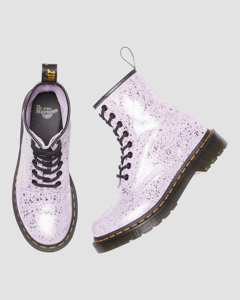 Lilac Dr Martens 1460 Metallic Splatter Suede Lace Up Boots (Metallic Paint Splatter Suede) Boots | HJ07-T4TI