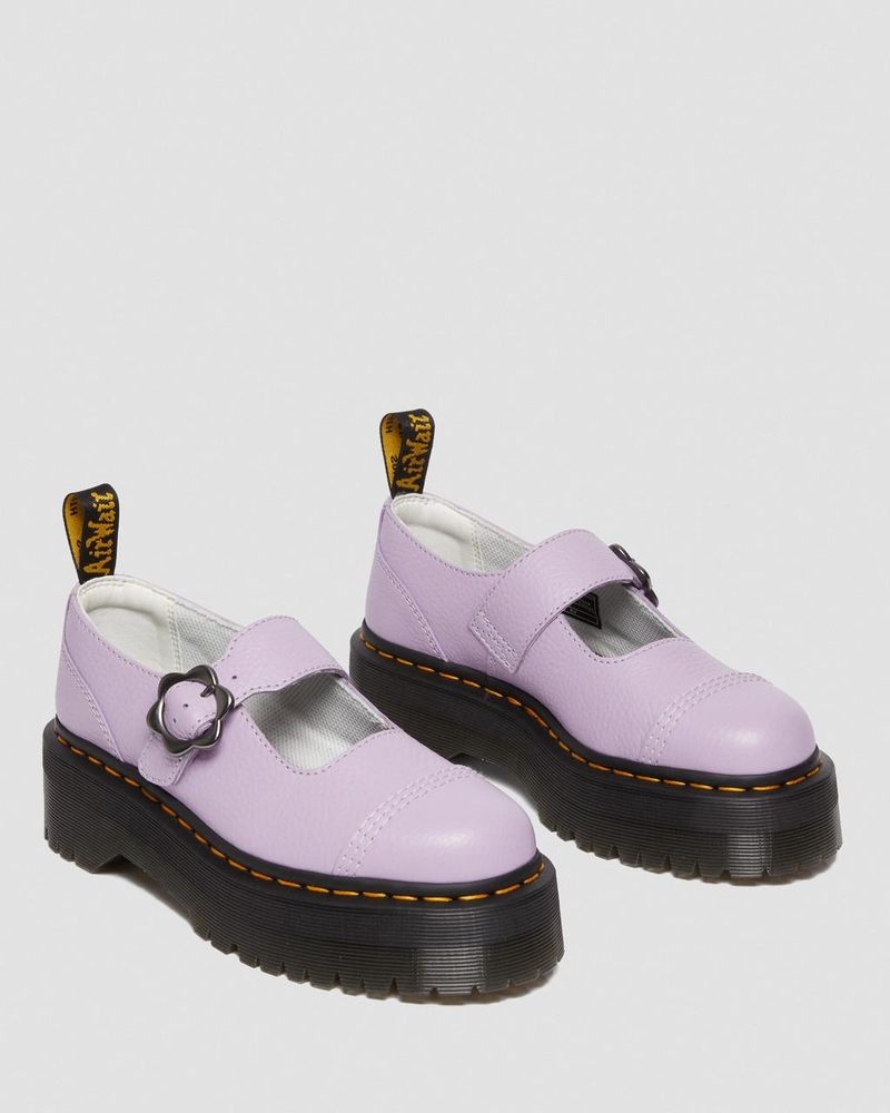 Lilac Dr Martens Addina Flower Buckle Leather Platform Shoes (Milled Nappa) Platforms Shoes | FJ84-H1OF