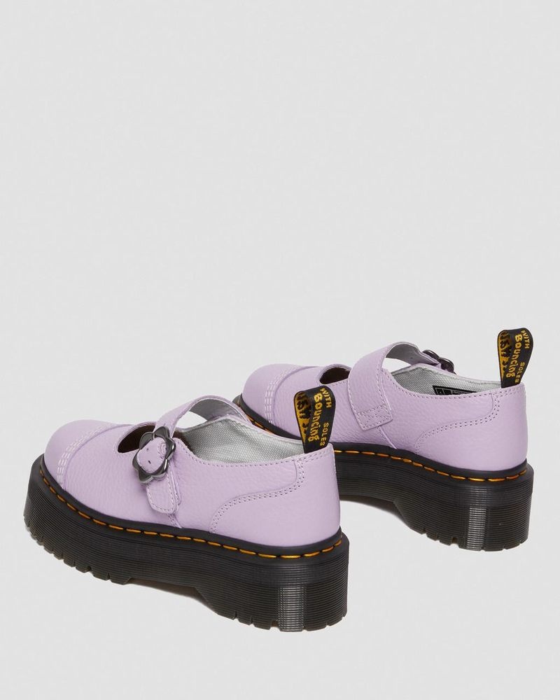 Lilac Dr Martens Addina Flower Buckle Leather Platform Shoes (Milled Nappa) Platforms Shoes | FJ84-H1OF