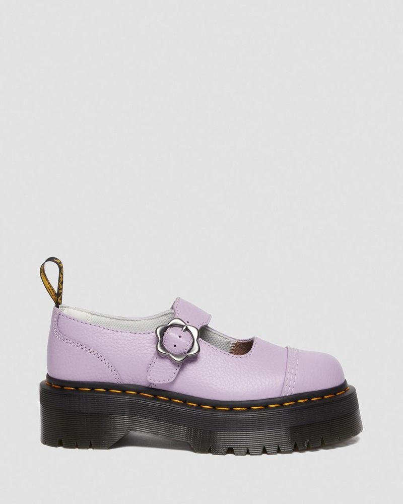 Lilac Dr Martens Addina Flower Buckle Leather Platform Shoes (Milled Nappa) Platforms Shoes | FJ84-H1OF