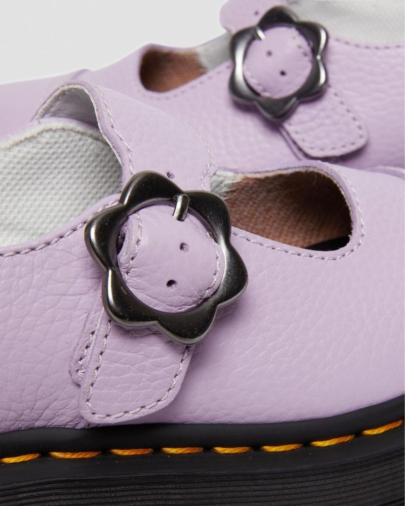 Lilac Dr Martens Addina Flower Buckle Leather Platform Shoes (Milled Nappa) Platforms Shoes | FJ84-H1OF