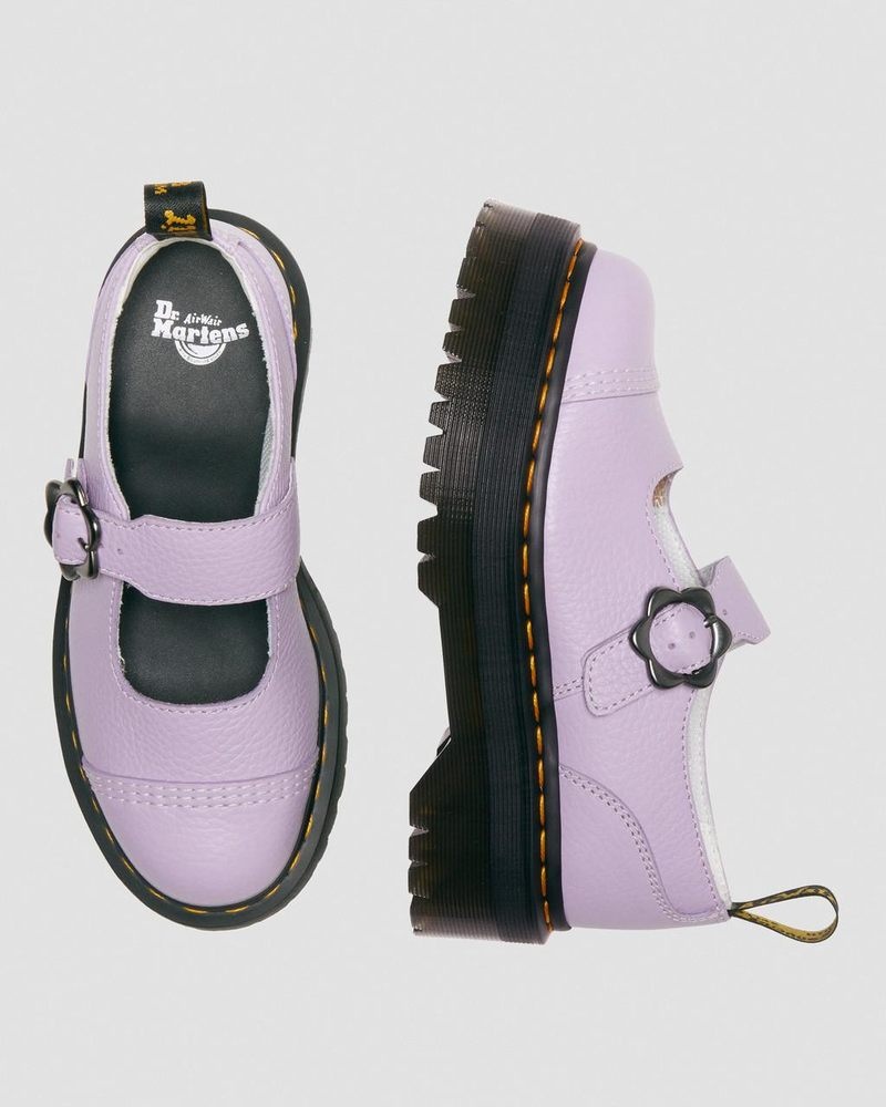 Lilac Dr Martens Addina Flower Buckle Leather Platform Shoes (Milled Nappa) Platforms Shoes | FJ84-H1OF