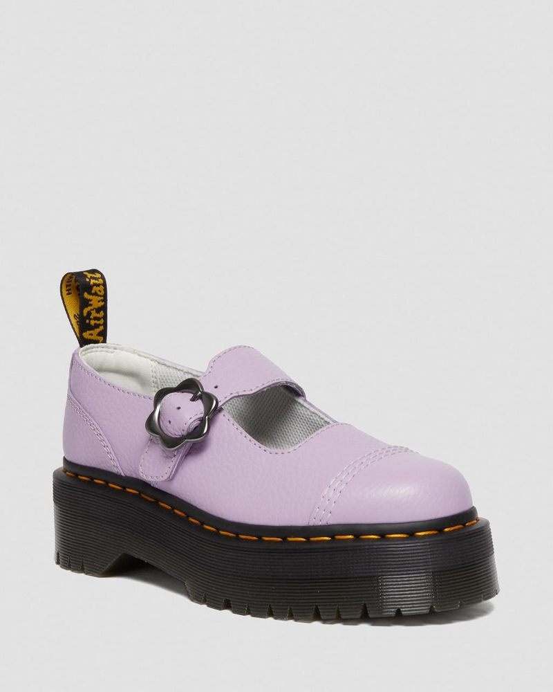 Lilac Dr Martens Addina Flower Buckle Leather Platform Shoes (Milled Nappa) Platforms Shoes | FJ84-H1OF