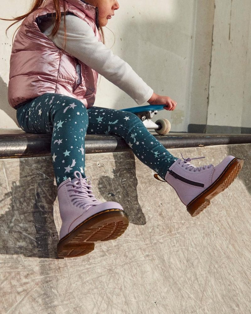 Lilac Dr Martens Toddler 1460 Softy T Leather Lace Up Boots (Softy T) Boots | IV94-E3GQ