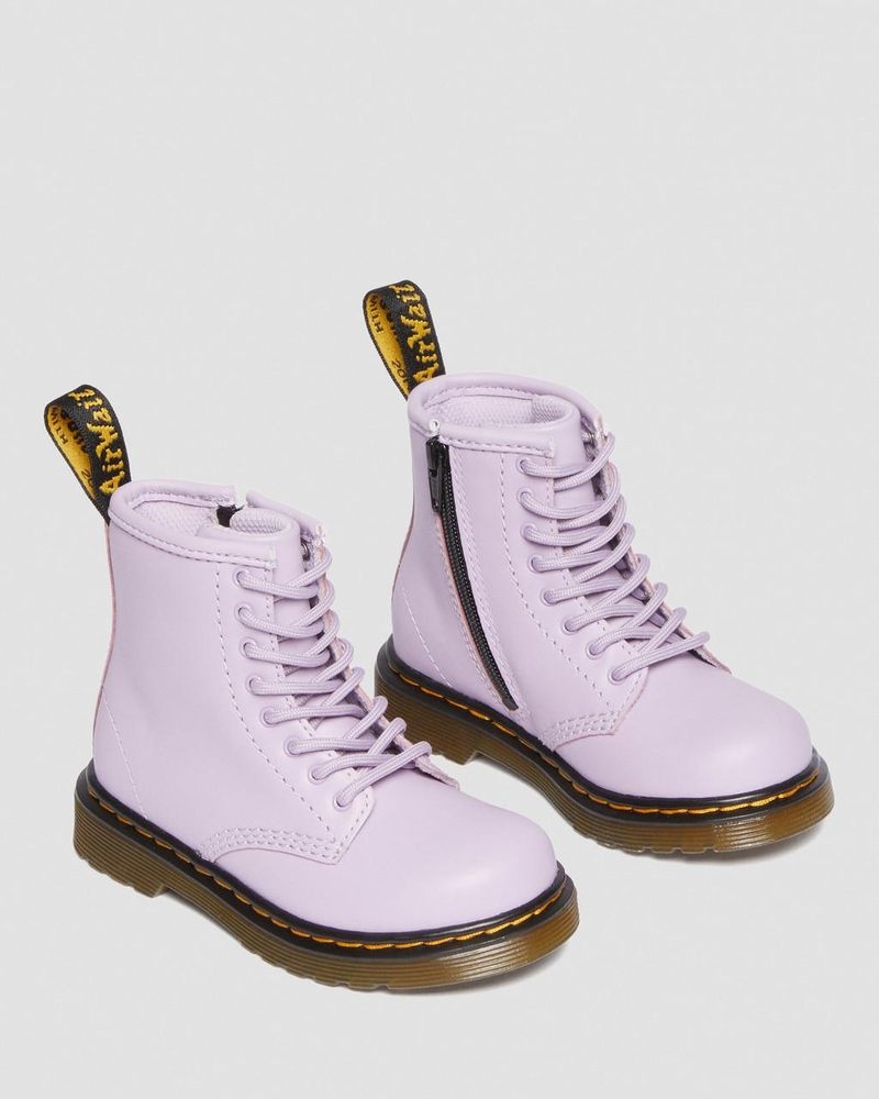 Lilac Dr Martens Toddler 1460 Softy T Leather Lace Up Boots (Softy T) Boots | IV94-E3GQ