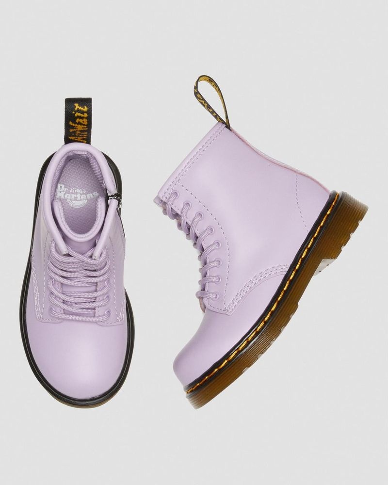 Lilac Dr Martens Toddler 1460 Softy T Leather Lace Up Boots (Softy T) Boots | IV94-E3GQ