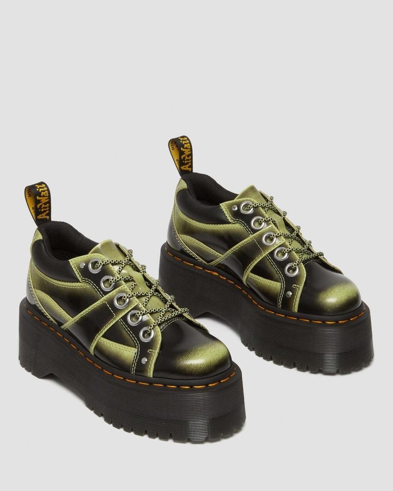 Lime Green Dr Martens 5-Eye Max Distressed Leather Platform Shoes (Arcadia) Platforms Shoes | WW92-K3FG