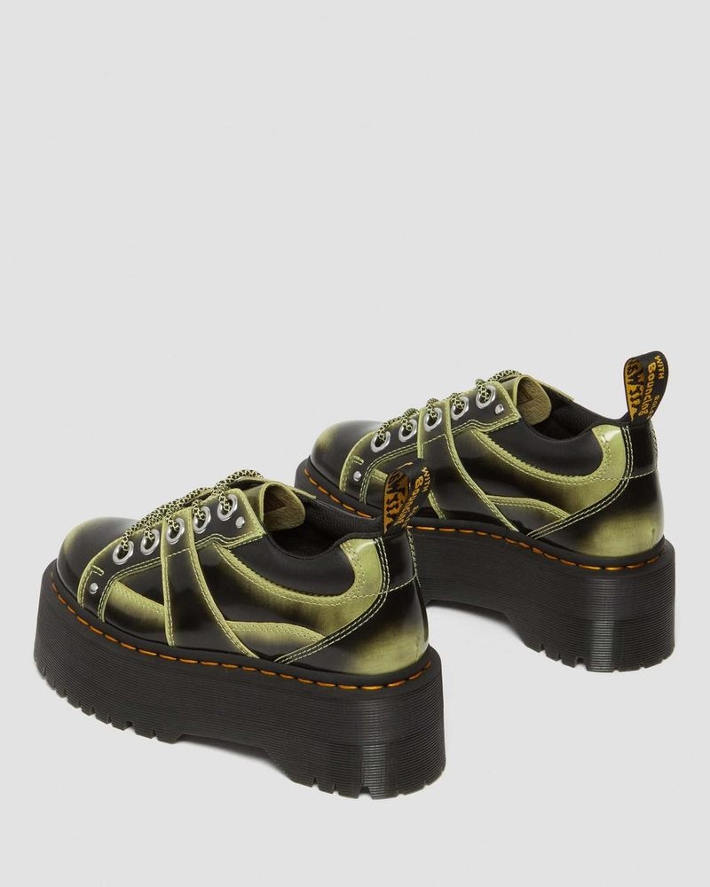 Lime Green Dr Martens 5-Eye Max Distressed Leather Platform Shoes (Arcadia) Platforms Shoes | WW92-K3FG