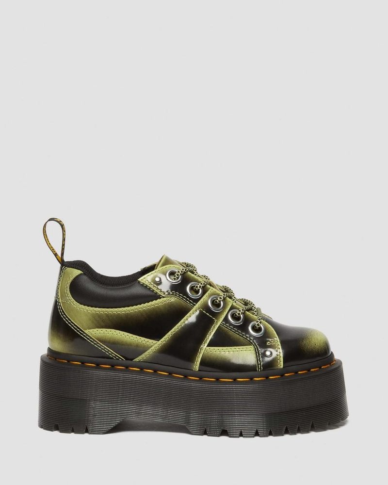 Lime Green Dr Martens 5-Eye Max Distressed Leather Platform Shoes (Arcadia) Platforms Shoes | WW92-K3FG