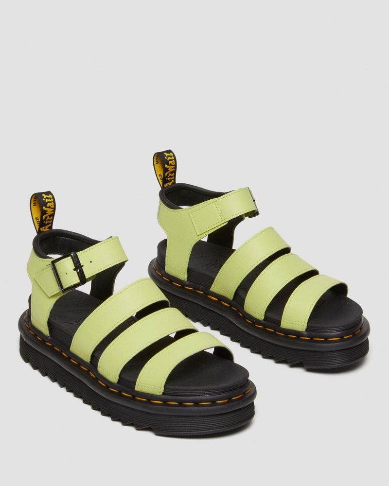 Lime Green Dr Martens Blaire Athena Leather Strap Sandals (Athena) Shoes | XS33-Q7QA