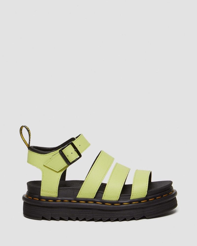 Lime Green Dr Martens Blaire Athena Leather Strap Sandals (Athena) Shoes | XS33-Q7QA