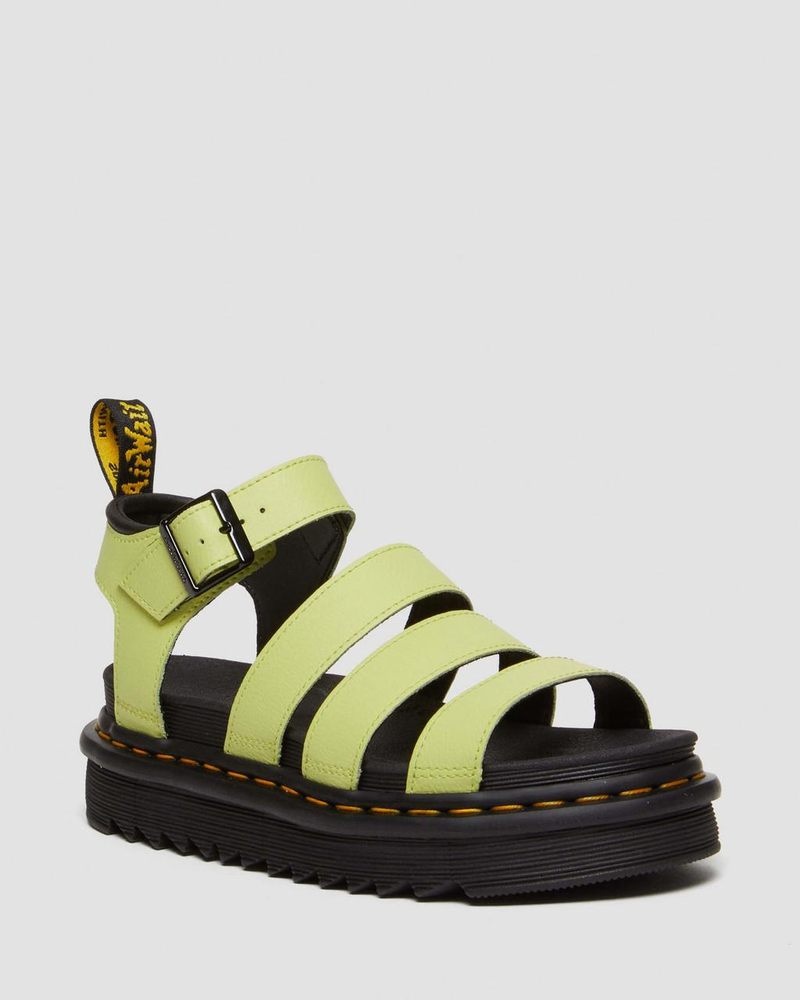 Lime Green Dr Martens Blaire Athena Leather Strap Sandals (Athena) Shoes | XS33-Q7QA