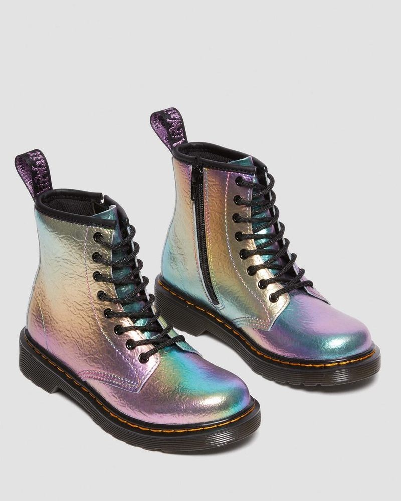 MULTI Dr Martens Junior 1460 Rainbow Crinkle Leather Lace Up Boots (Rainbow Crinkle) Boots | NG01-D1WN