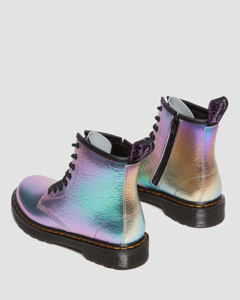 MULTI Dr Martens Junior 1460 Rainbow Crinkle Leather Lace Up Boots (Rainbow Crinkle) Boots | NG01-D1WN