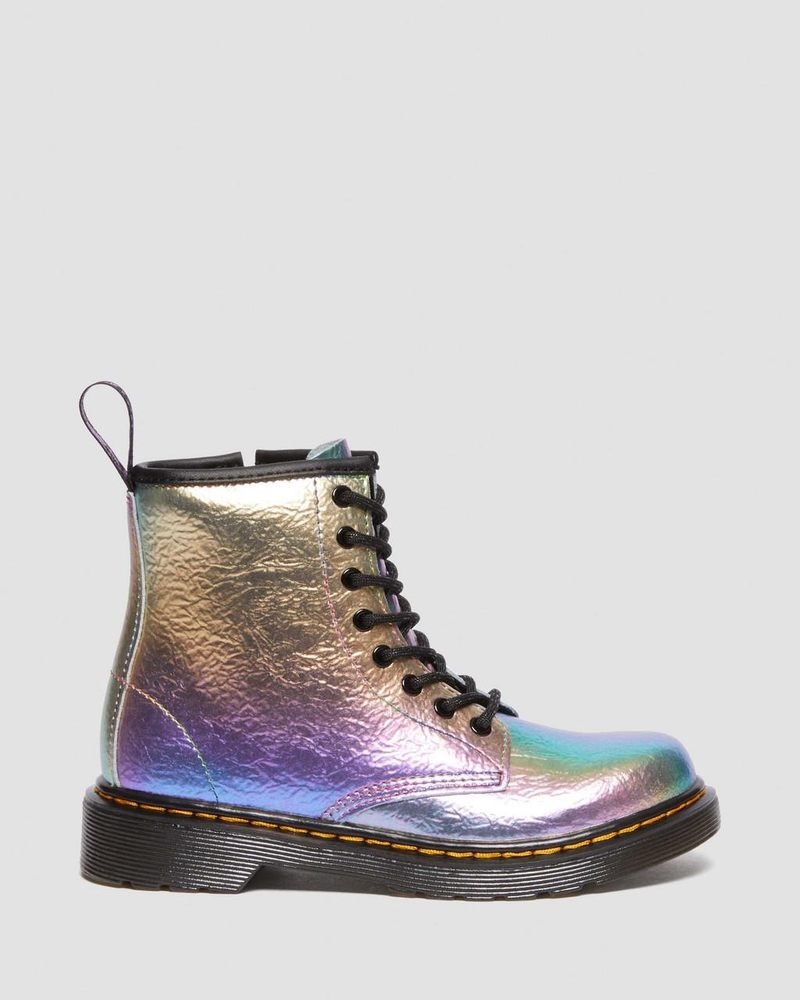 MULTI Dr Martens Junior 1460 Rainbow Crinkle Leather Lace Up Boots (Rainbow Crinkle) Boots | NG01-D1WN