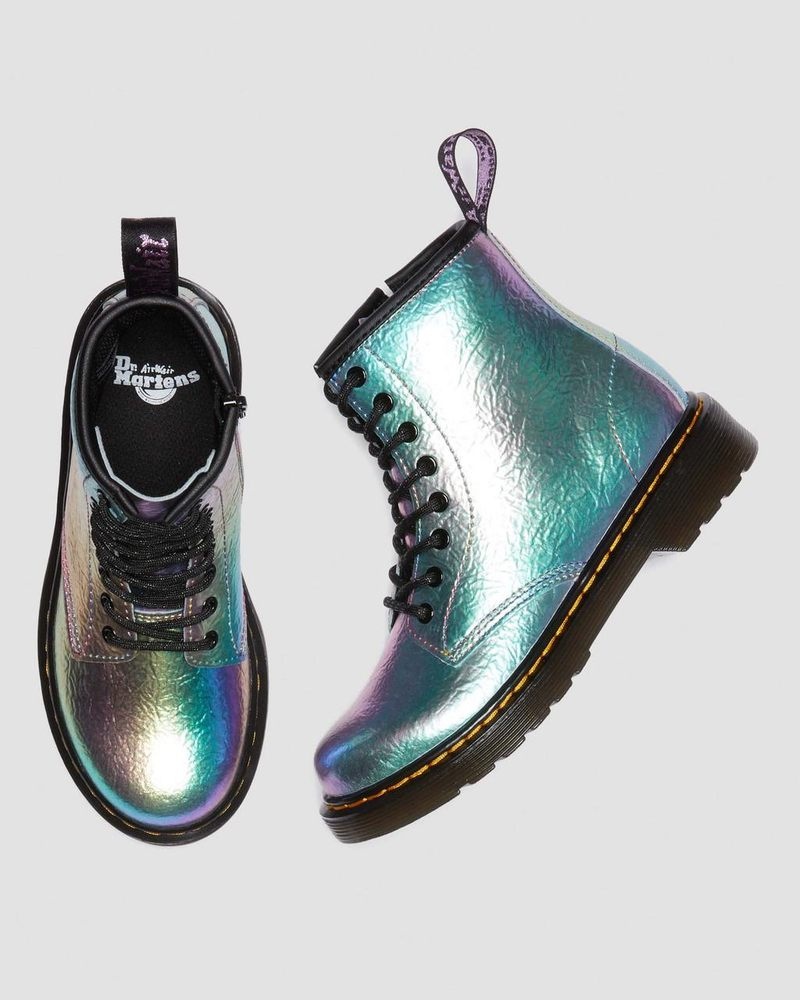 MULTI Dr Martens Junior 1460 Rainbow Crinkle Leather Lace Up Boots (Rainbow Crinkle) Boots | NG01-D1WN