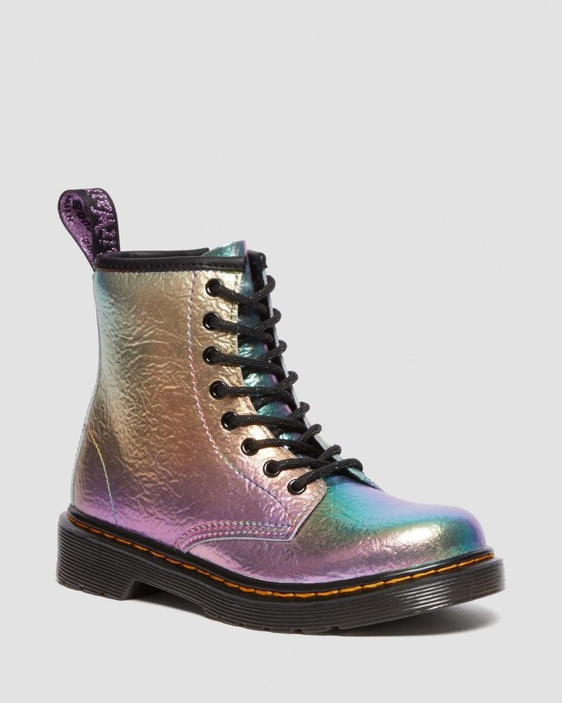 MULTI Dr Martens Junior 1460 Rainbow Crinkle Leather Lace Up Boots (Rainbow Crinkle) Boots | NG01-D1WN