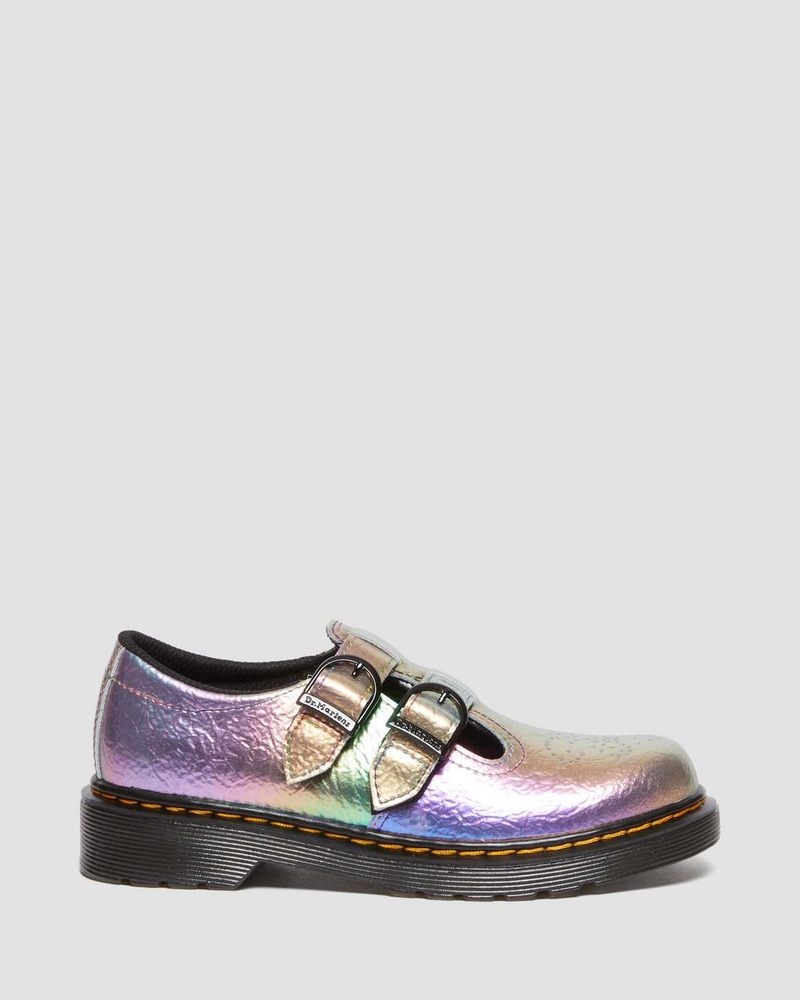 MULTI Dr Martens Junior 8065 Rainbow Crinkle Leather Mary Jane Shoes (Rainbow Crinkle) Shoes | JZ21-A9MC