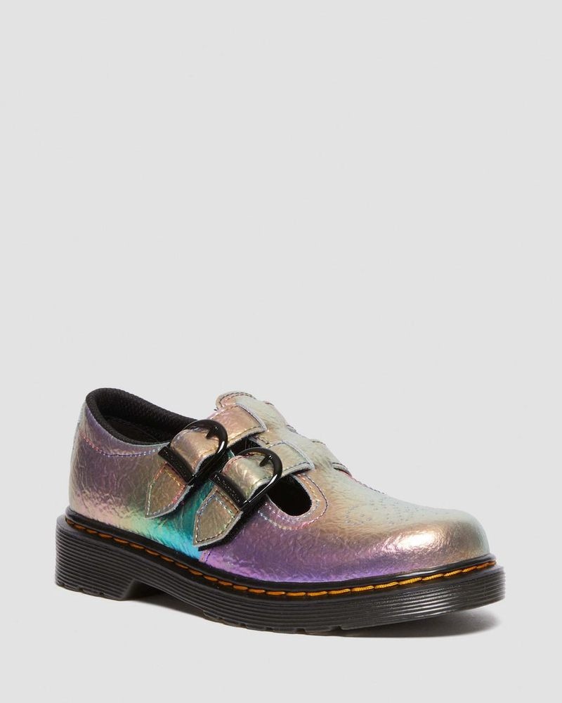 MULTI Dr Martens Junior 8065 Rainbow Crinkle Leather Mary Jane Shoes (Rainbow Crinkle) Shoes | JZ21-A9MC