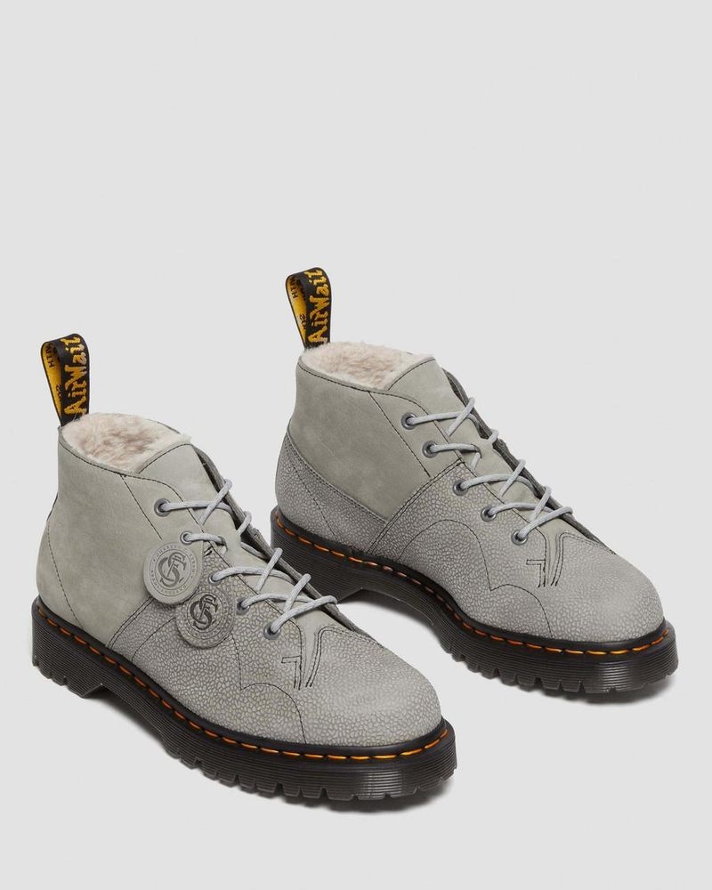 Mid Grey Dr Martens Church Nubuck & Pebble Leather Monkey Boots Shoes | FP41-H6TT