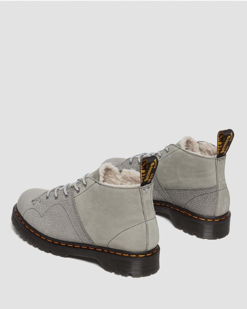 Mid Grey Dr Martens Church Nubuck & Pebble Leather Monkey Boots Shoes | FP41-H6TT