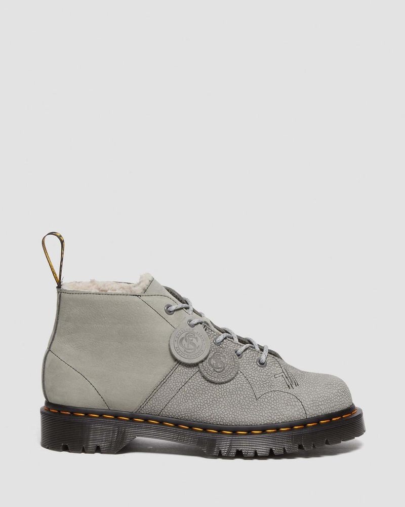 Mid Grey Dr Martens Church Nubuck & Pebble Leather Monkey Boots Shoes | FP41-H6TT